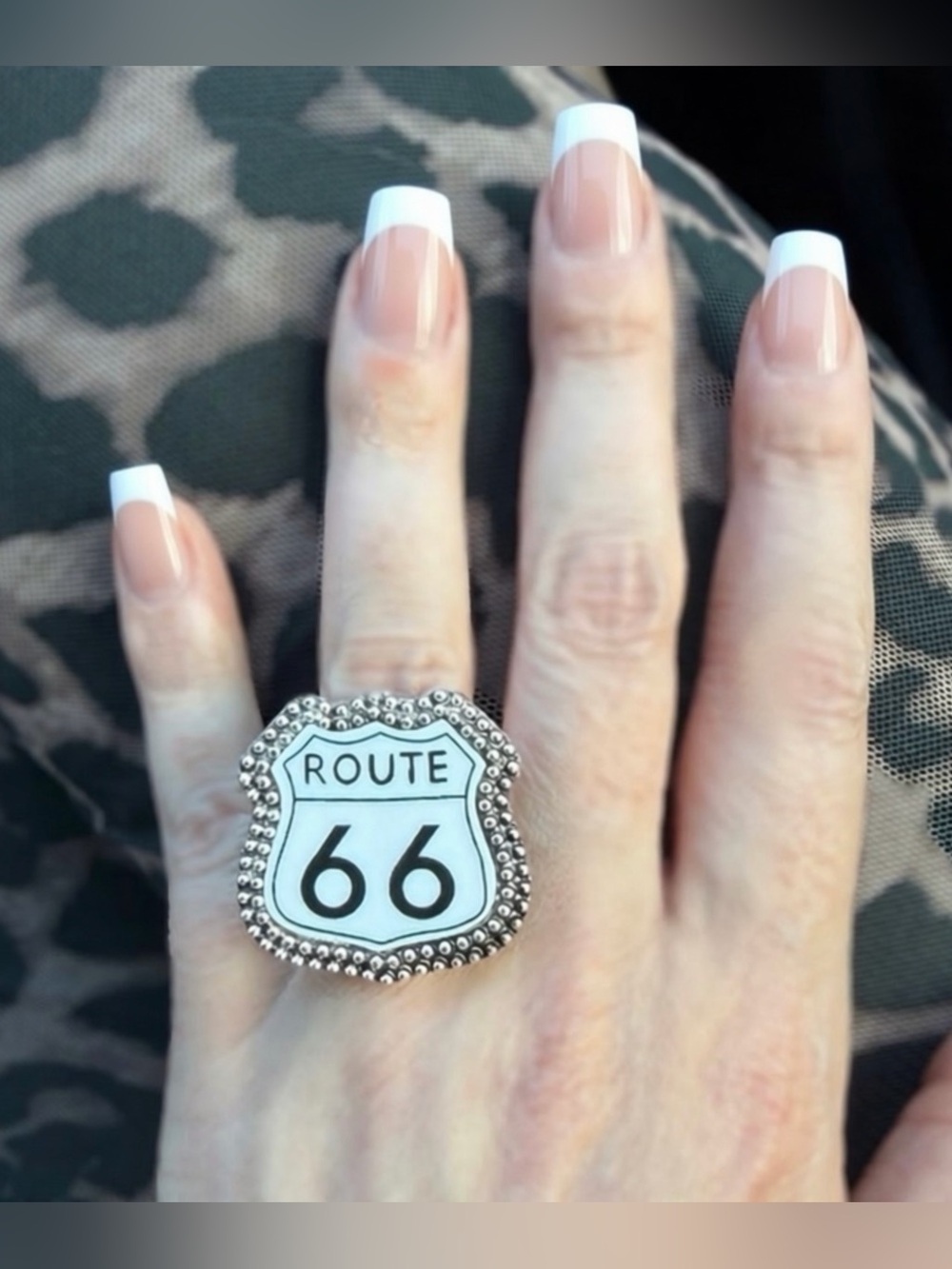 Route 66 Sign Cuff Shield Statement Ring